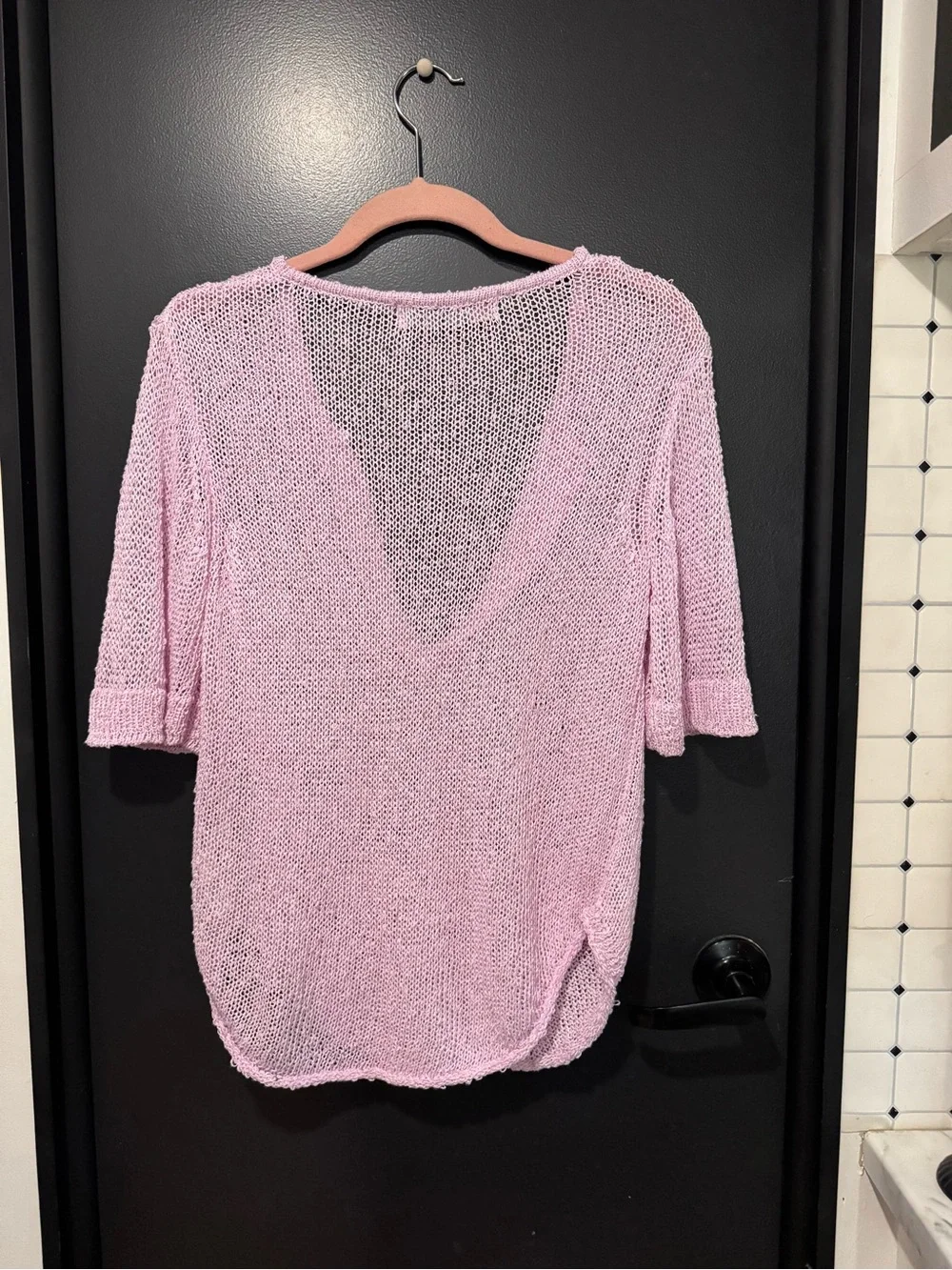 Free People Beach Mason Soft Light Pink V-Neck Open Knit Top